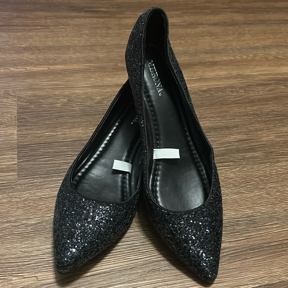 Black glitter kitten heel wedges